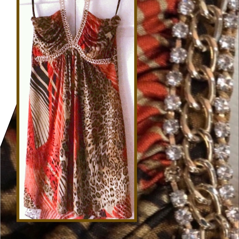 Gorgeous SKY Mini Dress or Tunic Top S/M Chains & Strass